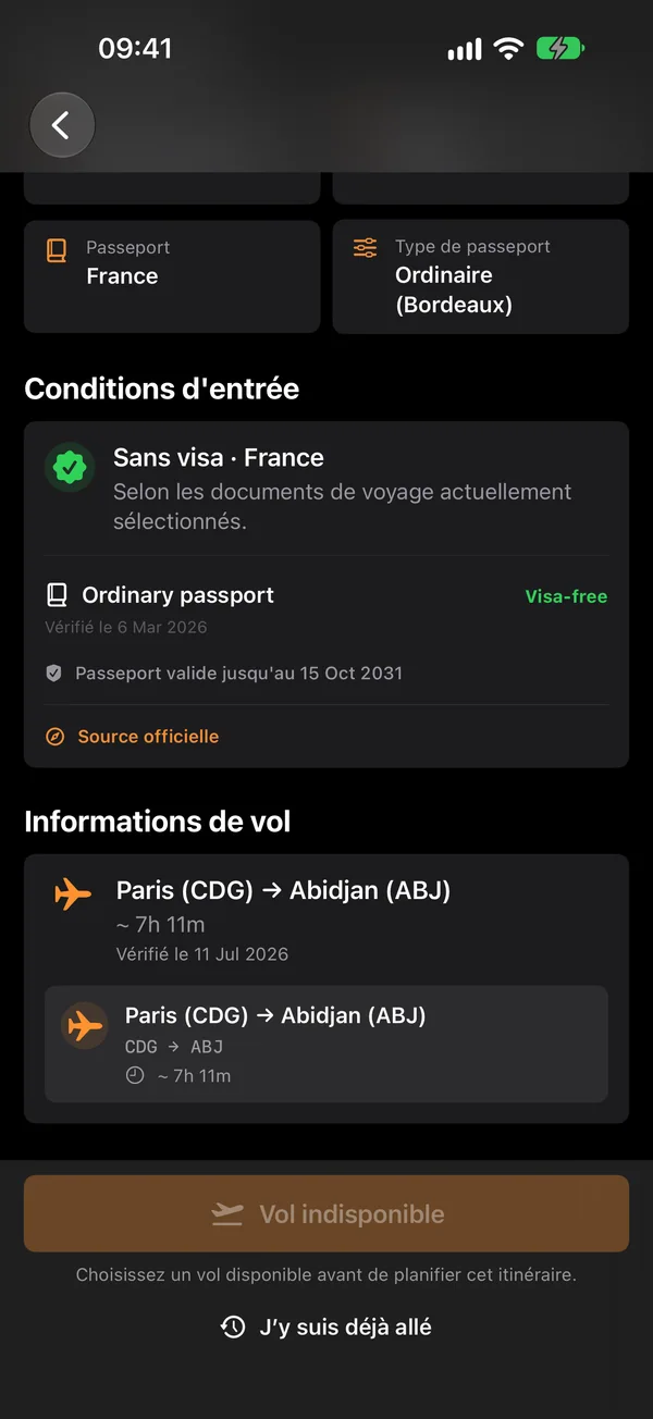Explorer les conditions d’entrée — Ville après ville. Selon vos documents.