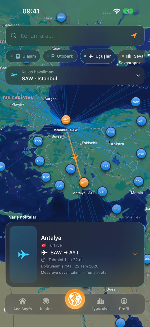 Uçuştan seyahat planına — Sıradaki uçuşun. Tüm yolculuğun.
