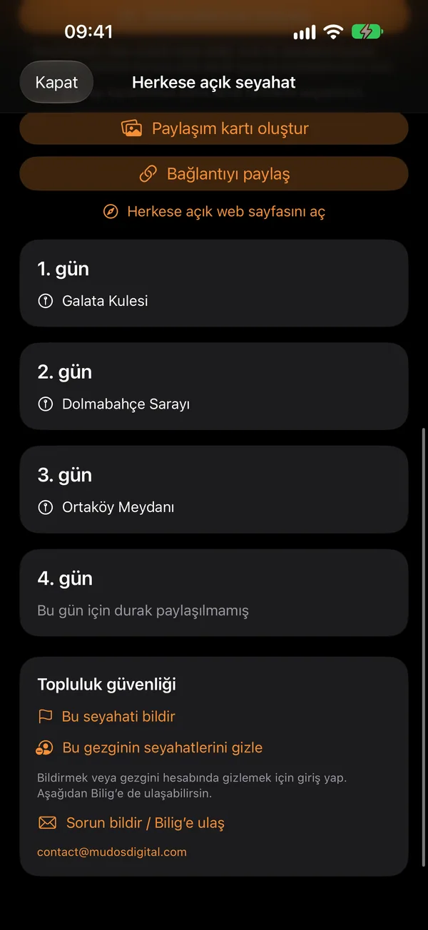 Yolculuğunu paylaş — Günler ve duraklar. Keşfetmek isteyenlere.